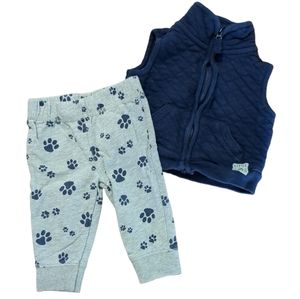 CARTER'S Grey and Navy Paw Print Vest and Pants Outfit